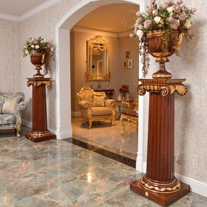 Casa Padrino Luxus Barock Deko Vase Dunkelbraun / Gold H. 55 cm - Barockstil Massivholz Blumenvase - Made in Italy