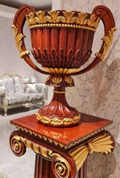 Prunkvolle Luxus Barock Massivholz Deko Vase Blumenvase Dunkelbraun Gold