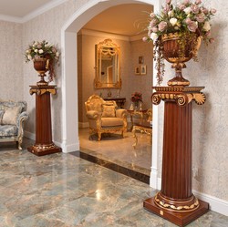 Prunkvolle Luxus Barock Massivholz Deko Vase Blumenvase Dunkelbraun Gold