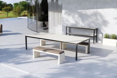 Casa Padrino Luxus Gartenbank Dunkelgrau / Matt Weiß 180 cm - Outdoor Garten Sitzbank