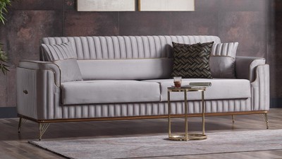 Casa Padrino divano da soggiorno di lusso con funzione letto grigio / oro 225 cm - Mobili di lusso