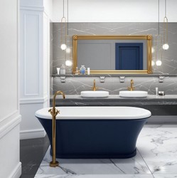 Freistehende Jugendstil Retro Stil Badewanne Blau Weiß