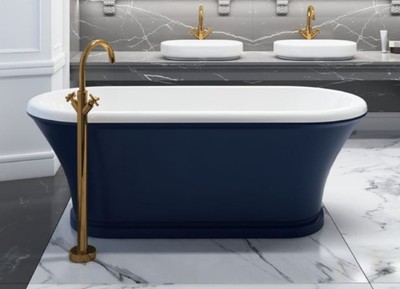 Casa Padrino baignoire Art Nouveau avec robinet sur pied bleu / blanc / laiton 170 cm