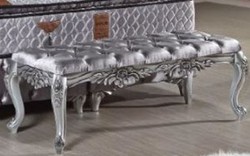 Casa Padrino panca barocco in velluto argento - Magnifici mobili barocchi