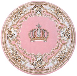 Pompöös de Casa Padrino Tapis Rond Baroque de Luxe Couronne de Harald Glööckler Rose / Blanc / Marron - Différentes Tailles