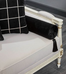 Casa Padrino Luxus Barock Sofa Weiß / Grau / Schwarz / Gold 260 cm - Barock Wohnzimmer Möbel