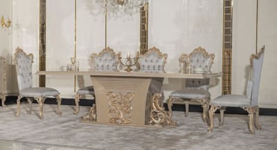 Casa Padrino conjunto de comedor barroco de lujo plata / gris / oro - 1 Mesa de comedor barroco y 8 Sillas de comedor barrocos