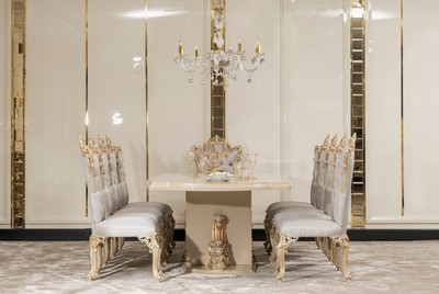 Casa Padrino Luxus Barock Esszimmer Set Silber / Grau / Gold - 1 Barock Esstisch & 8 Barock Esszimmerstühle