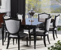Casa Padrino set da sala da pranzo barocco di lusso argento grigio / nero - 1 Tavolo da pranzo barocco e 6 Sedie da pranzo barocche