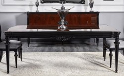 Casa Padrino set da sala da pranzo barocco di lusso argento grigio / nero - 1 Tavolo da pranzo barocco e 6 Sedie da pranzo barocche