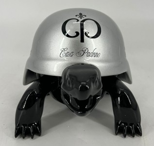 Casa Padrino Luxus Deko Figur Schildkröte Schwarz / Silber 40 cm - Deko Accessoires