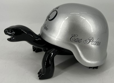 Casa Padrino Luxus Deko Figur Schildkröte Schwarz / Silber 40 cm - Deko Accessoires