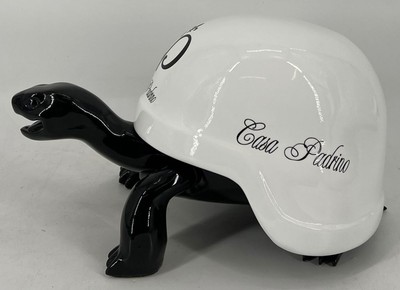 Casa Padrino Luxus Deko Figur Schildkröte Schwarz / Weiß 40 cm - Deko Skulptur