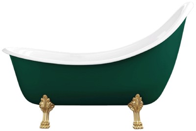 Casa Padrino baignoire Art Nouveau vert foncé / blanc / or 180 cm - Baignoire autoportante style rétro