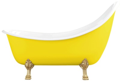 Casa Padrino baignoire Art Nouveau jaune / blanc / or 180 cm - Baignoire autoportante style rétro