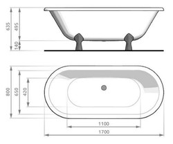 Casa Padrino vasca da bagno Art Nouveau nero / bianco / argento 170 cm - Vasca da bagno autoportante in stile retrò