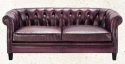 Casa Padrino canapé Chesterfield de luxe en cuir véritable violet / noir 160 cm - Meubles en cuir véritable