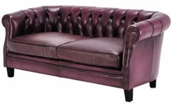Casa Padrino canapé Chesterfield de luxe en cuir véritable violet / noir 160 cm - Meubles en cuir véritable