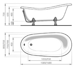 Casa Padrino Art Nouveau bathtub yellow / white / silver 168 cm - Freestanding retro style bathtub