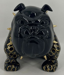 Casa Padrino Luxus Deko Figur Hund Bulldogge Schwarz / Gold 20 cm - Deko Skulptur