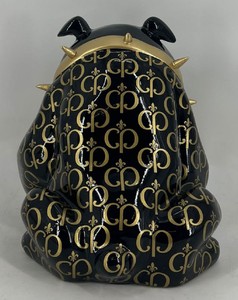 Casa Padrino Luxus Deko Figur Hund Bulldogge Schwarz / Gold 20 cm - Deko Skulptur