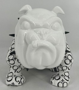 Casa Padrino Luxus Deko Figur Hund Bulldogge Weiß / Schwarz 20 cm - Deko Skulptur