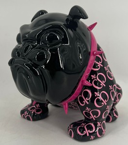 Casa Padrino Luxus Deko Figur Skulptur Hund Bulldogge Schwarz Pink