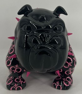 Casa Padrino Luxus Deko Figur Hund Bulldogge Schwarz / Pink 20 cm - Deko Skulptur