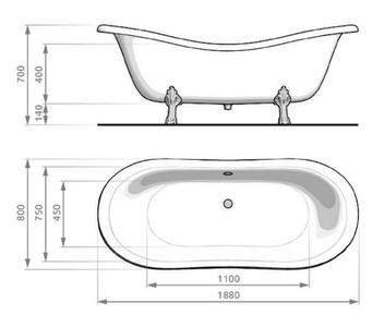 Casa Padrino Jugendstil Badewanne Weiß / Silber 188 cm - Freistehende Retro Stil Badewanne