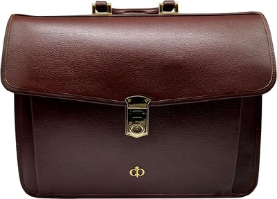 Casa Padrino maletín de lujo para hombre de cuero genuino marrón oscuro / oro 42 cm - Hecho en Italia