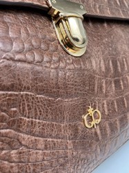 Casa Padrino mallette de luxe pour hommes en cuir véritable en aspect crocodile marron / or 42 cm - Fabriqué en Italie
