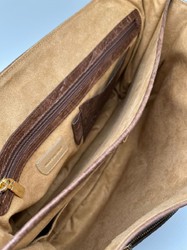 Casa Padrino mallette de luxe pour hommes en cuir véritable en aspect crocodile marron / or 42 cm - Fabriqué en Italie