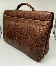 Casa Padrino mallette de luxe pour hommes en cuir véritable en aspect crocodile marron / or 42 cm - Fabriqué en Italie