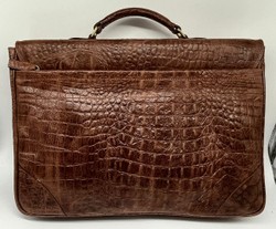 Casa Padrino mallette de luxe pour hommes en cuir véritable en aspect crocodile marron / or 42 cm - Fabriqué en Italie