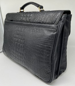 Casa Padrino Luxus Echtleder Herren Aktentasche in Kroko Optik Schwarz / Gold 42 cm - Made in Italy