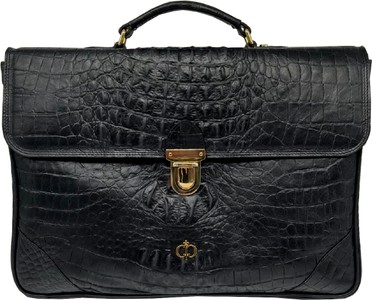 Casa Padrino luxury genuine leather men's briefcase in crocodile look black / gold 42 cm - Made in Italy Casa Padrino luxury genuine leather men's briefcase in crocodile look black / gold 42 cm - Made in Italy