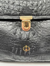 Casa Padrino maletín de lujo para hombre de cuero genuino con aspecto de cocodrilo negro / oro 42 cm - Hecho en Italia