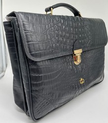 Casa Padrino maletín de lujo para hombre de cuero genuino con aspecto de cocodrilo negro / oro 42 cm - Hecho en Italia