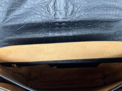 Casa Padrino maletín de lujo para hombre de cuero genuino con aspecto de cocodrilo negro / oro 42 cm - Hecho en Italia