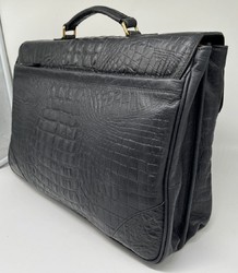 Casa Padrino maletín de lujo para hombre de cuero genuino con aspecto de cocodrilo negro / oro 42 cm - Hecho en Italia