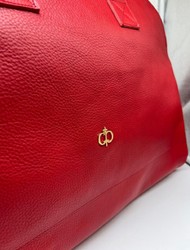 Casa Padrino luxury genuine leather travel bag red / gold 50 cm - Made in Italy