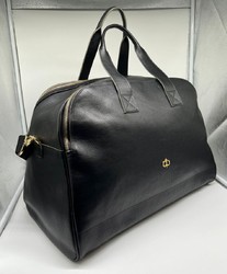 Casa Padrino borsa da viaggio di lusso in vera pelle nero / oro 50 cm - Fatto in Italia