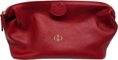 Casa Padrino luxury genuine leather cosmetic bag red / gold 28 cm - Made in Italy Casa Padrino luxury genuine leather cosmetic bag red / gold 28 cm - Made in Italy
