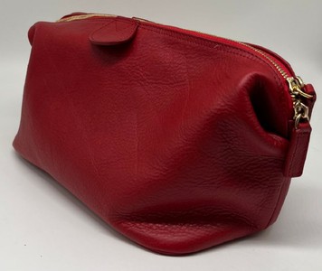 Casa Padrino Luxus Echtleder Kosmetiktasche Rot / Gold 28 cm - Made in Italy