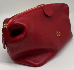 Casa Padrino luxury genuine leather cosmetic bag red / gold 28 cm - Made in Italy
