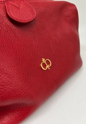 Casa Padrino luxury genuine leather cosmetic bag red / gold 28 cm - Made in Italy