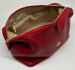 Casa Padrino luxury genuine leather cosmetic bag red / gold 28 cm - Made in Italy