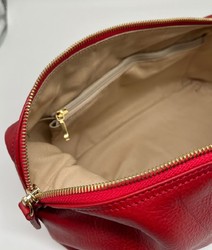 Casa Padrino luxury genuine leather cosmetic bag red / gold 28 cm - Made in Italy