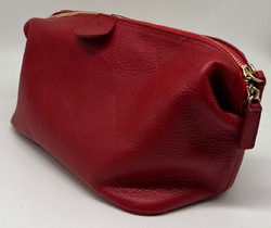 Casa Padrino luxury genuine leather cosmetic bag red / gold 28 cm - Made in Italy