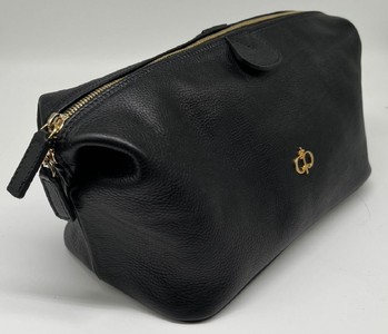 Casa Padrino Luxus Echtleder Kosmetiktasche Schwarz / Gold 28 cm - Made in Italy